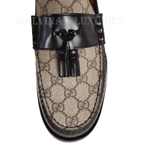 GUCCI SHOES TASSELS G LOGO SUPREME BLACK LOAFERS MOCCASINS - Picture 8 of 16